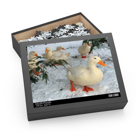 "White Ducks in the Snow" Backyard Ducks 500-Piece Puzzle