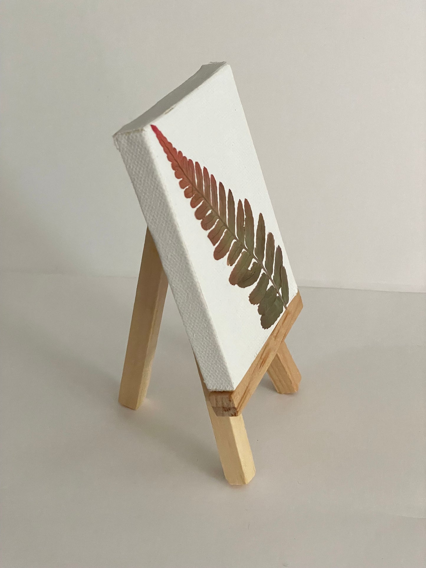 Pressed Japanese Painted Fern #2 on Mini Canvas with Easel