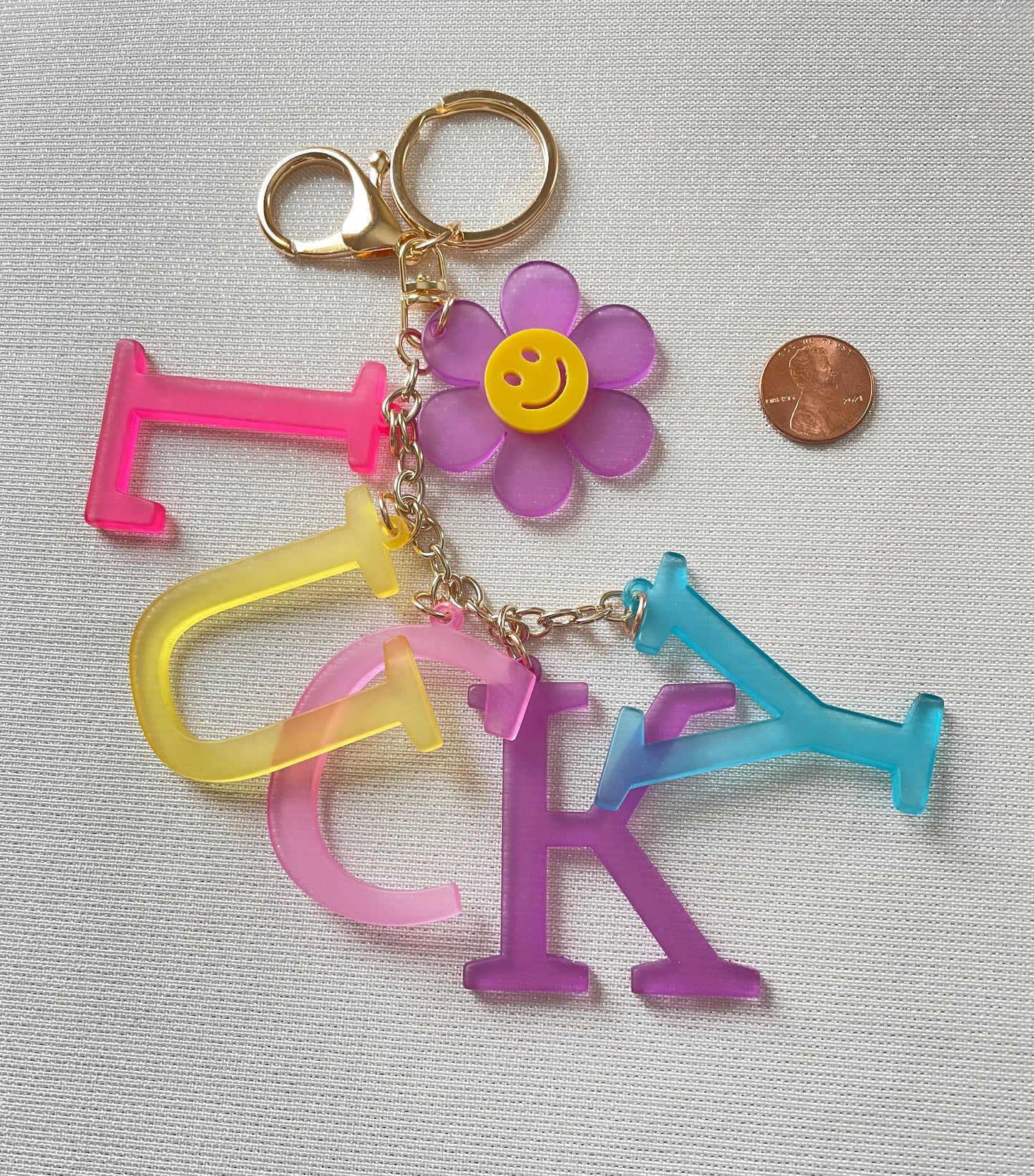 LUCKY Laser Cut Keychain with Smilely Face Flower