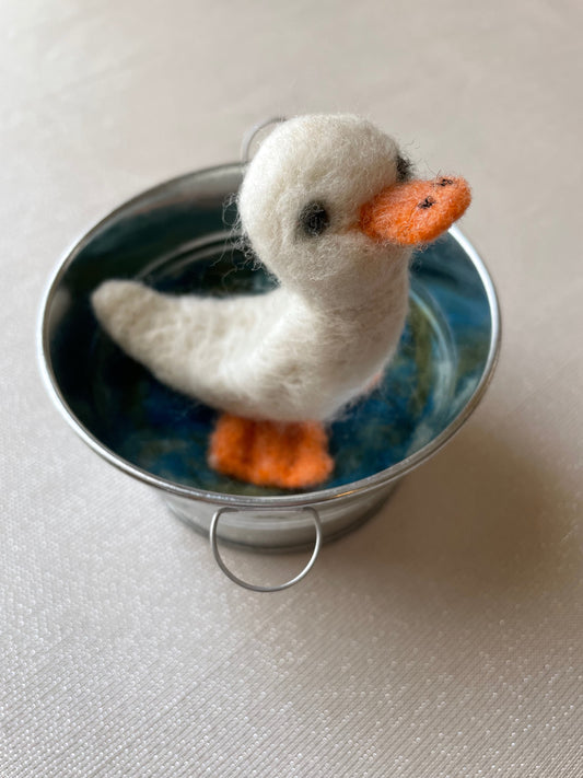 Felted Lucky Duck in Metal Wash Tub