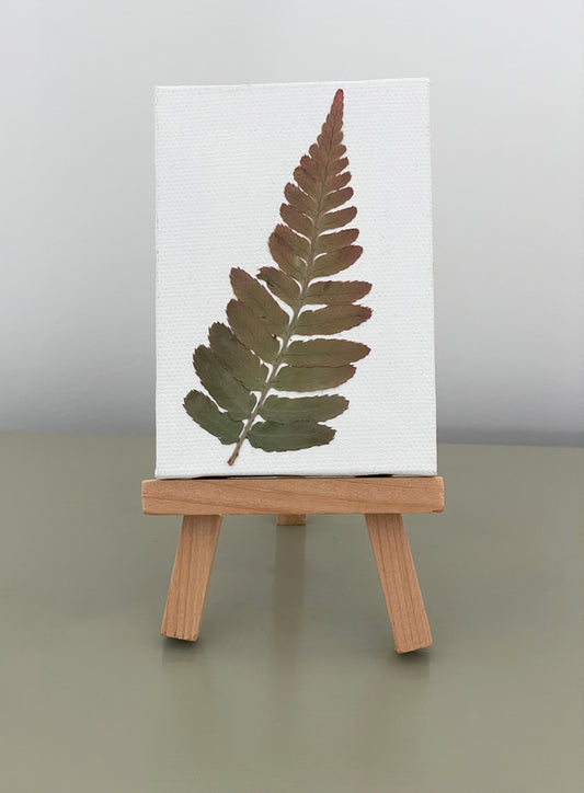 Pressed Japanese Painted Fern on Mini Canvas with Easel