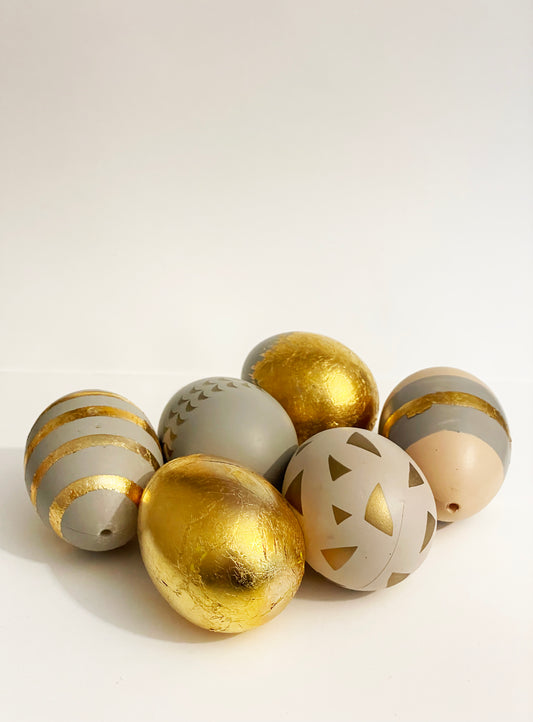 Set of 6 Grey and Gold Accent Plastic Eggs