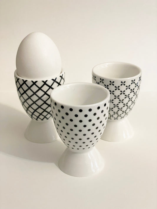 Set of 3 Black and White Patterned Egg Cups